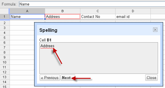 Click The Underlined Misspelled Word to See the List of Suggestions