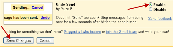 Enable Undo Send Feature from the Gmail Labs Settings
