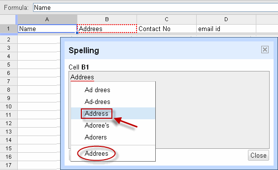 Select the Correct Spelt Word From the Suggestion List