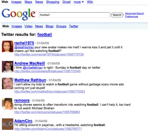 Twitter search Google results Integration Script